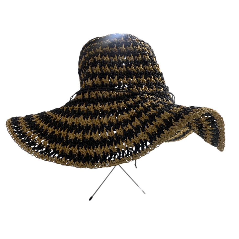 Nine West floppy,Chic,Sun,round,Black and Gold Striped Hat,NWT - Picture 8 of 9